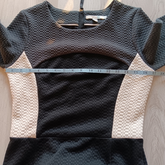 Boden Fit & Flare Dress Colorblock Ivory Black Grey Gold Textured Size 6 Long - Picture 9 of 12